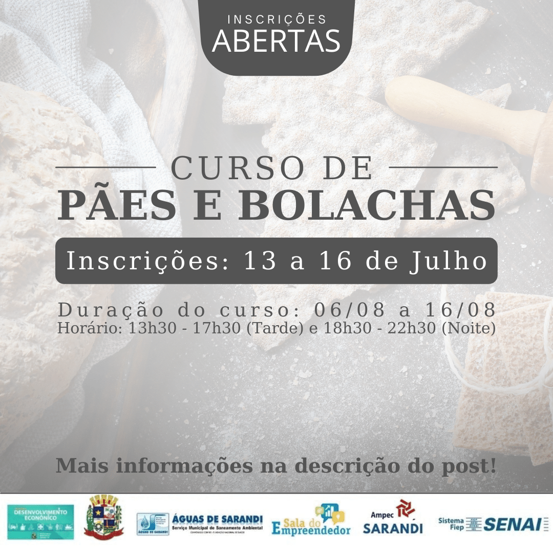 Curso gratuito de Pães e Bolachas - Vagas Limitadas